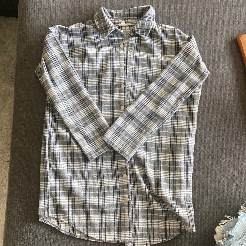 Soft black, white & gray plaid flannel shacket